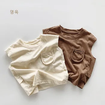 Çocuk Kolsuz Tank Top T-shirt ~ Yaz Yeni Erkek ve Kız Kore Pamuk Kişiselleştirilmiş Küçük Çocuk Giyim Bebek
