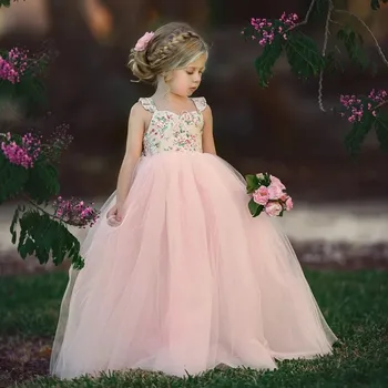 Çocuk Kız Prenses Elbise 1-7 Yıl Akşam Parti Düğün Doğum Günü Tül Tutu Elbiseler Küçük Bebek Giysileri Yaz Uzun Maxi Elbise