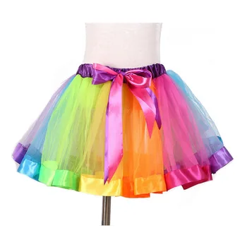 Çocuklar Prenses çok renkli tül Mini elbise tül dans elbise gökkuşağı Tutu etek giyim