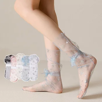 Örgü Dantel Çorap See Through Şeffaf Gevşek Uzun Çorap Kadın Moda Yaz Ultra İnce Şeffaf Nefes Prenses Çorap Sox