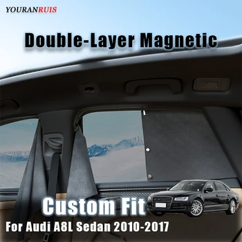 Özel Siyah çift katmanlı manyetik Anti-UV gölgeleme ve ısı yalıtımı araba güneşliği perde Audi A8L Sedan 2010-2017