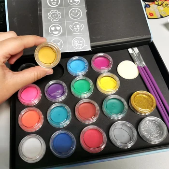 Özel Teklif Mikro Çatlak 16 Renkli Ve 2 Renkli Glitter Toz Su Aktivasyon çocuk Yüz Boyama Kutusu Vücut Sanatı