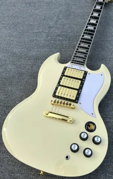 Özelleştirilmiş elektro gitar, SG, krem beyaz, altın aksesuarları ve pikap, hızlı kargo