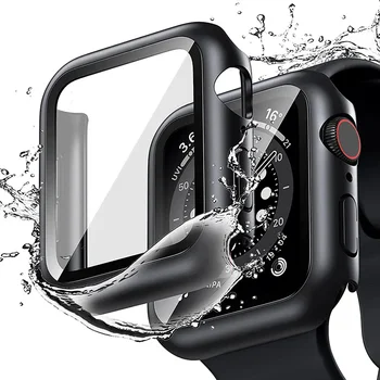 Şeffaf Cam + Kapak Apple İçin İzle Vaka 8 44mm iWatch İçin Aksesuar Ekran Koruyucu Apple İçin İzle Serisi 6 SE 5 3 40mm