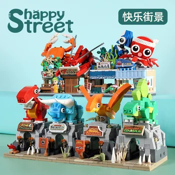 Şehir Mimarisi Mini Japon Gıda Sokak Yapı Taşları Dükkanı Yengeç Dükkanı Tuğla Oyuncaklar Dinozor Blokları Figürleri çocuk oyuncakları
