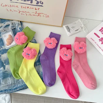 Şeker Renk Orta Tüp Çorap Japon Kore Tarzı Tatlı Kız Rahat Çorap Moda Kişilik 3d Ayrılabilir Peluş Dekorasyon Çorap