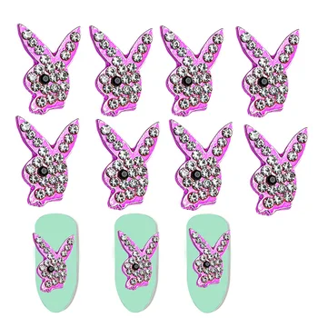 3D Çivi Tavşan Charm 10 adet Tavşan Bling Tasarım Tırnak Takılar 10 * 15mm Alaşım Tavşan Glitter Rhinestone Kristal Parçaları DIY Takı Taşlar