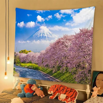 Kumaş Goblen Duvar Dekor için Fuji Dağ Kiraz Çiçeği Yatak Odası Dekorasyon Ev Dekorasyonu Odası Dekorları Estetik Halılar
