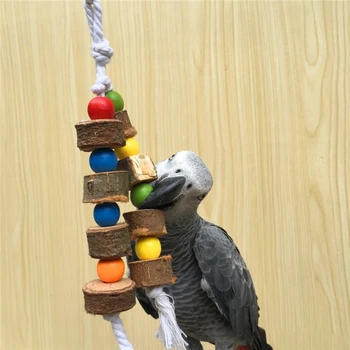 Kuşlar Papağan Renkli Dize Oyuncak Çiğnemek Bite Asılı Kafes Topları Doğal Ahşap İki Halat Kuş Oyuncak Papağan Eğitim Kuş Accesorios
