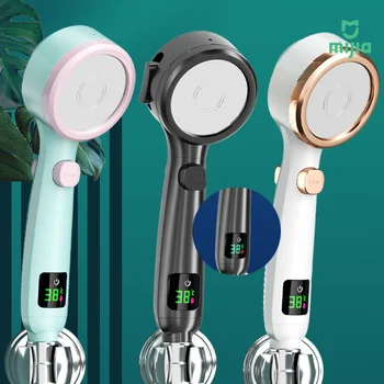 Mijia Duş Başlığı Yüksek Basınçlı El Banyo Su Tasarrufu Basınçlı Ayarlanabilir Sprey LED Dijital Sıcaklık Göstergesi