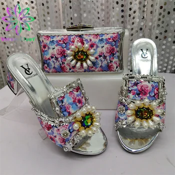 Nable Lignt Yeni Tasarım İtalyan Kadın Ayakkabı ve Çanta Seti Gümüş Renk Yüksek Kalite Özel Rahat Topuklu Düğün Parti için