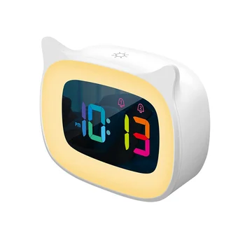 Sevimli çalar saat RGB 7 Renk Gece Lambası / Kısılabilir, LED Renkli dijital ekran, Çocuklar için Dijital Saat Beyaz