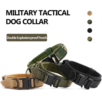 Taktik Orta Büyük köpek tasması Askeri Yaka kontrol kolu İle Alman Çoban Yürüyüş Eğitim Köpek Evcil Hayvan Aksesuarları